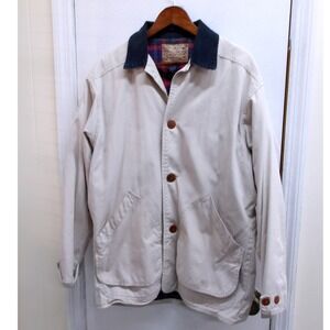 VTG Nuovo Jeanswear Field Jacket Beige Cotton Plaid Lined Mens S / #1343